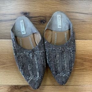 Llani Slippers Gray Beaded Mules Pointed Toe Sz EU 38